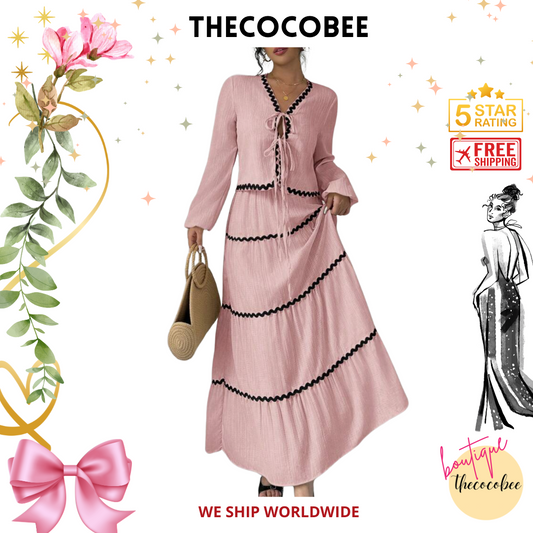 #002 2pc Elegant French Lantern Bow Dress Set in Light Pink