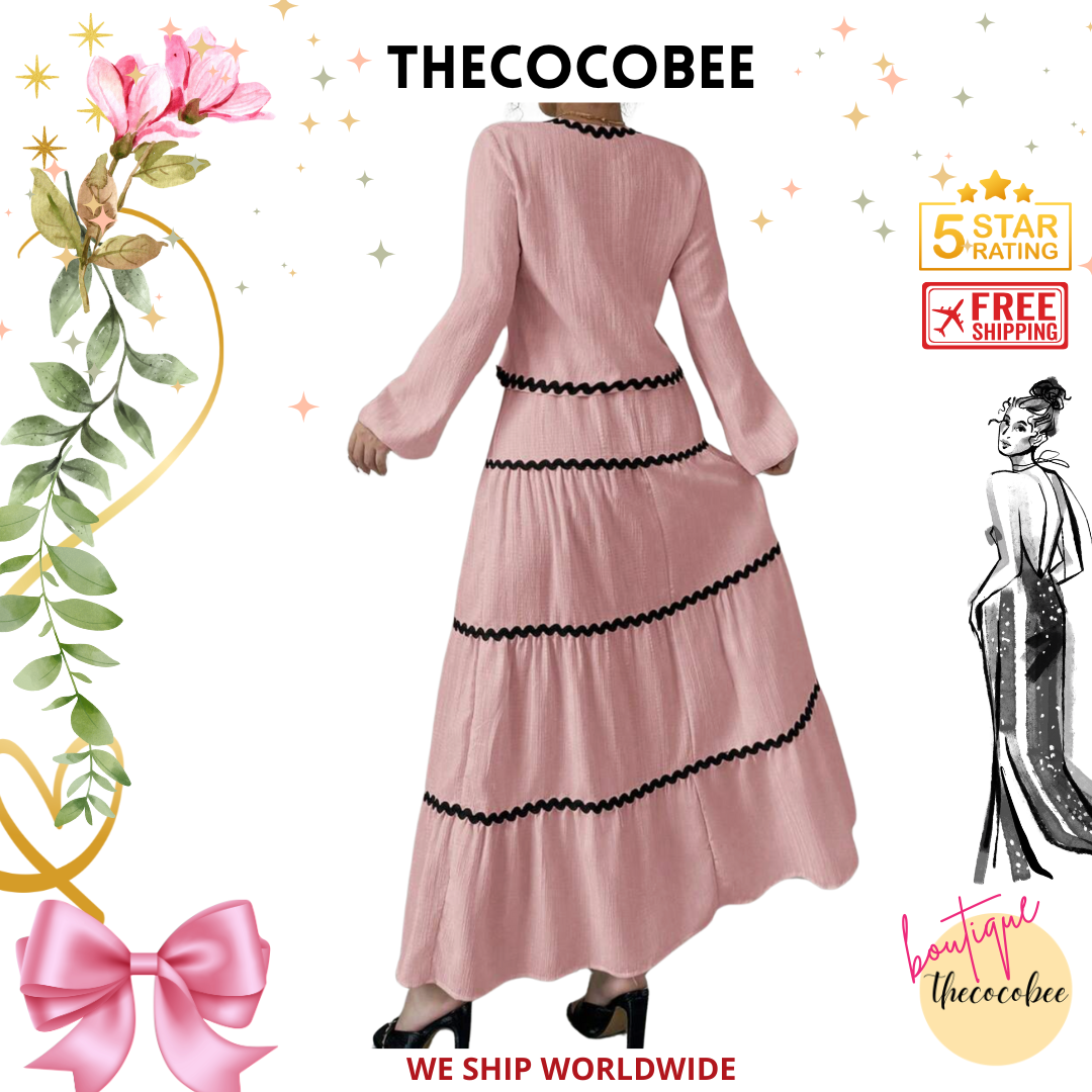 #002 2pc Elegant French Lantern Bow Dress Set in Light Pink