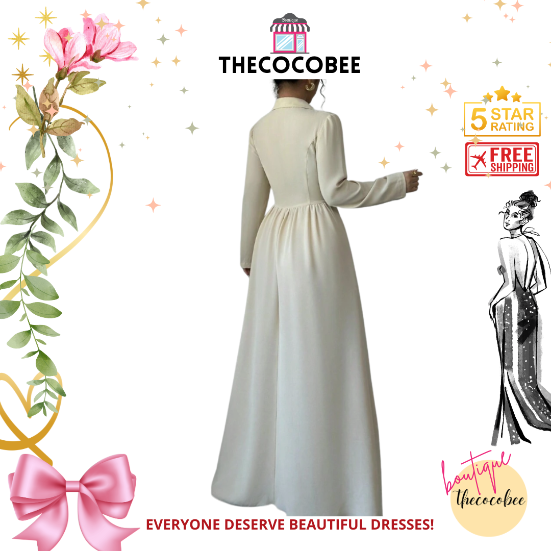 #004 Collared Long Sleeve A-Line Dress Spring/Winter Look Apricot