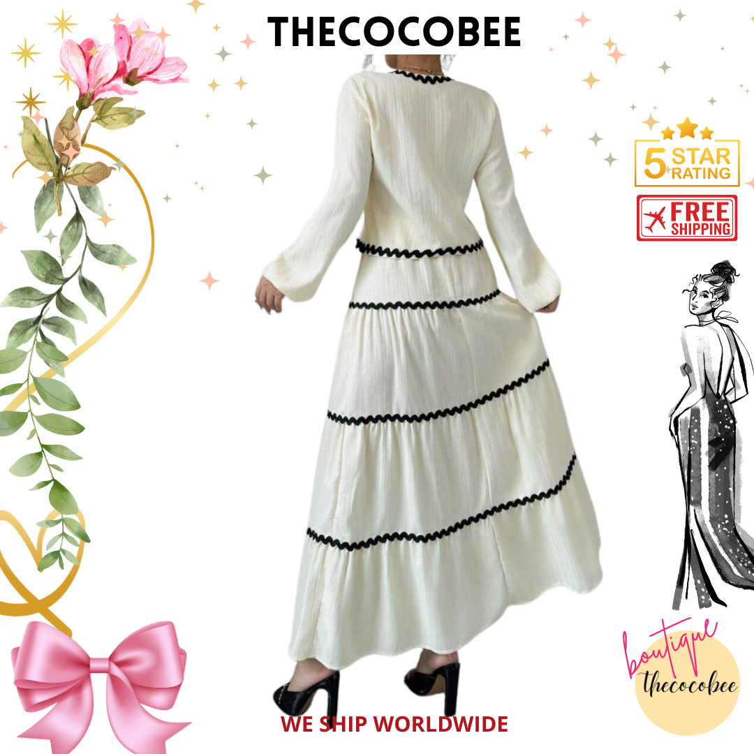 #002 2pc Elegant French Lantern Bow Dress Set in Apricot