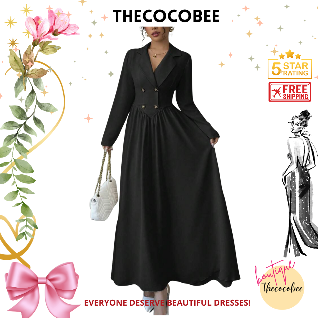 #004 Collared Long Sleeve A-Line Dress Spring/Winter Look Black