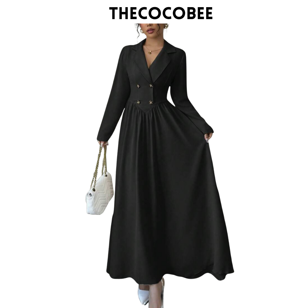 #004 Collared Long Sleeve A-Line Dress Spring/Winter Look Black