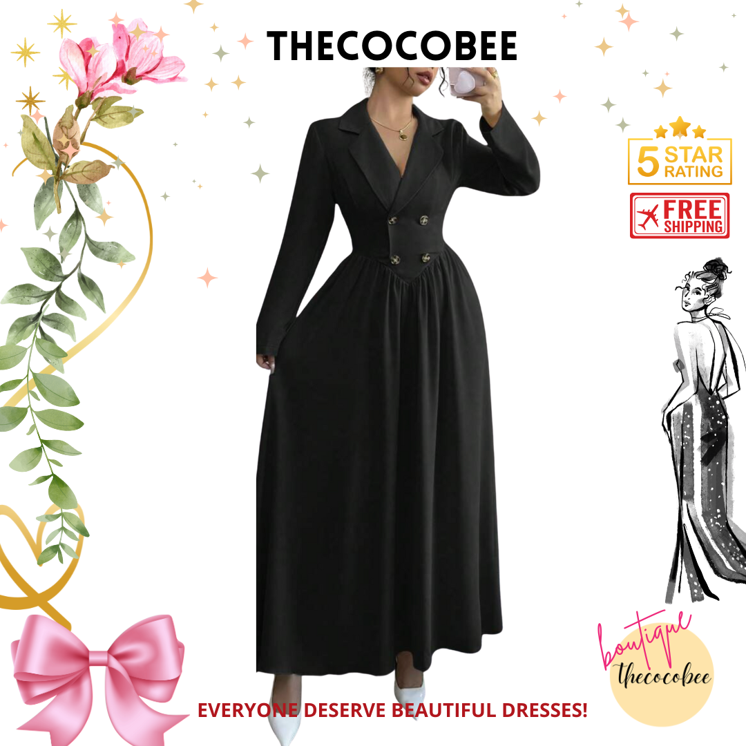#004 Collared Long Sleeve A-Line Dress Spring/Winter Look Black