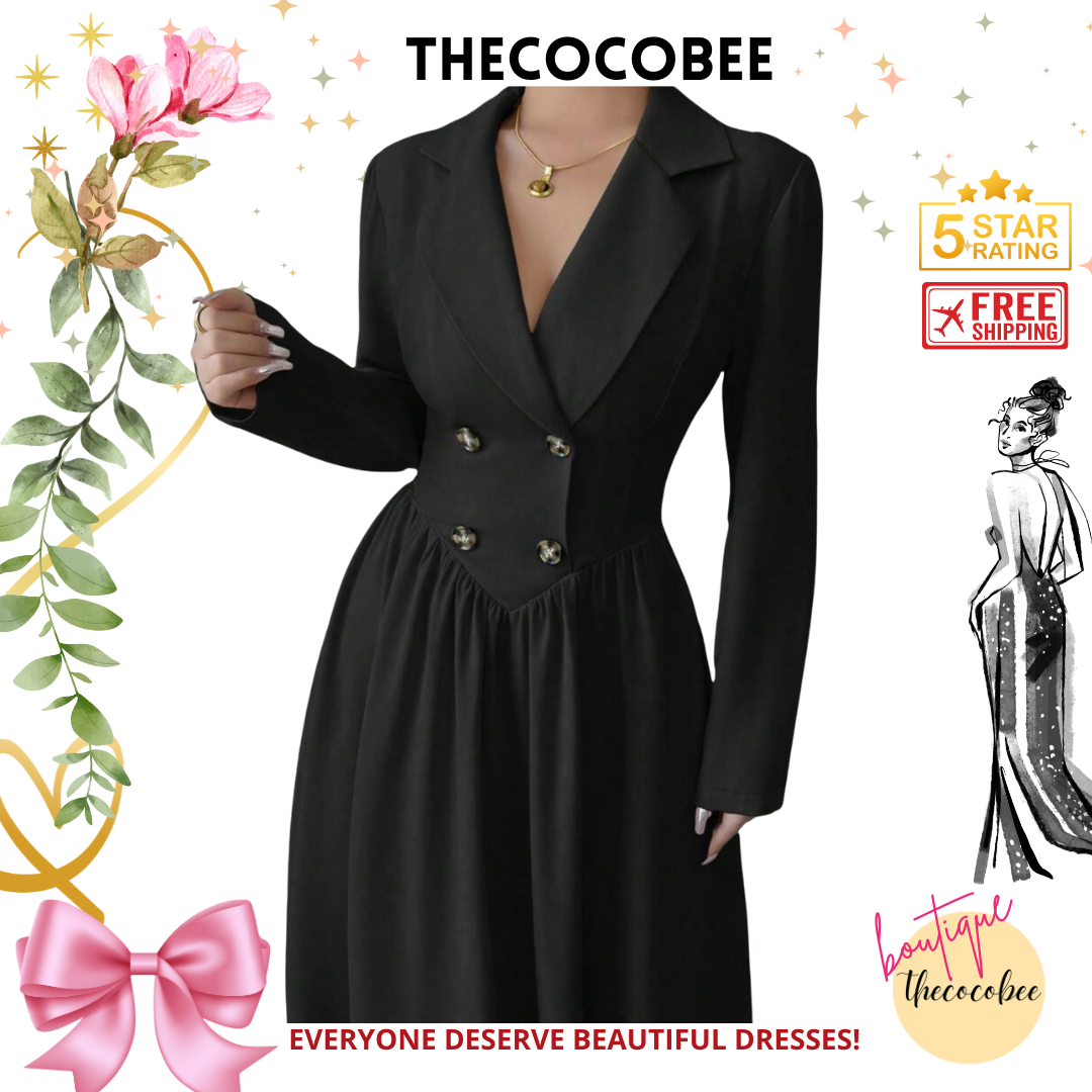 #004 Collared Long Sleeve A-Line Dress Spring/Winter Look Black
