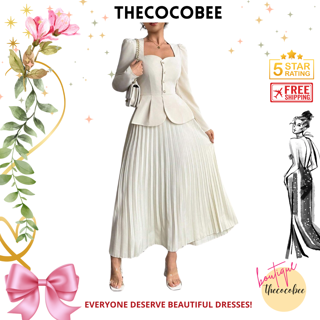 #103 Apricot Fashion Pleated Butterfly Decor Long Dress For Women Maxi Women Outfit