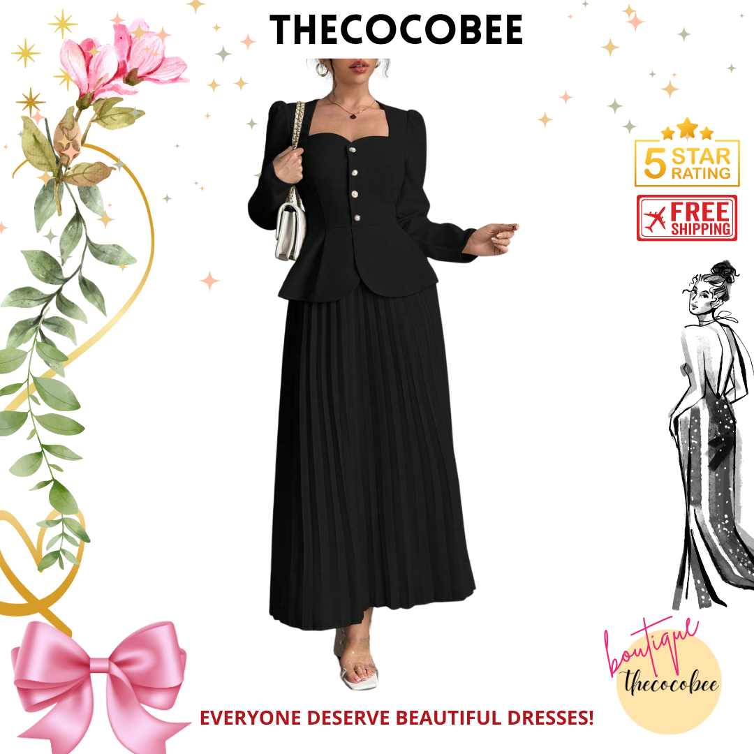 #103 Black Fashion Pleated Butterfly Decor Long Dress For Women Maxi Women Outfit