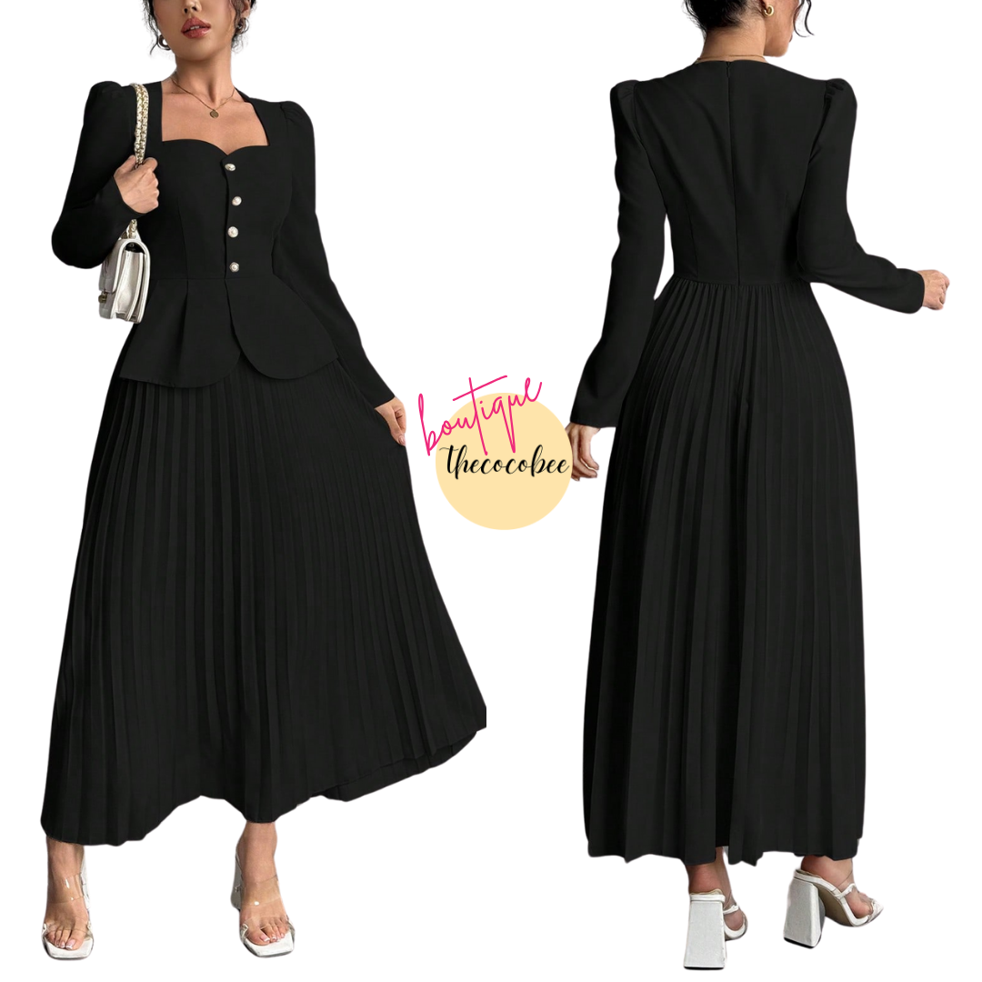 #103 Black Fashion Pleated Butterfly Decor Long Dress For Women Maxi Women Outfit