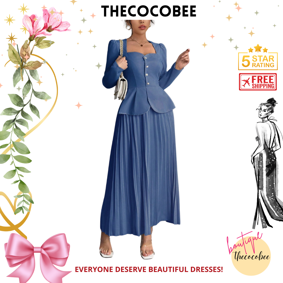 #103 Blue Elegant Fashion Pleated Butterfly Decor Long Dress For Women Maxi Women Outfit