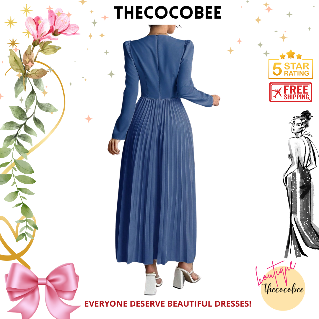 #103 Blue Elegant Fashion Pleated Butterfly Decor Long Dress For Women Maxi Women Outfit