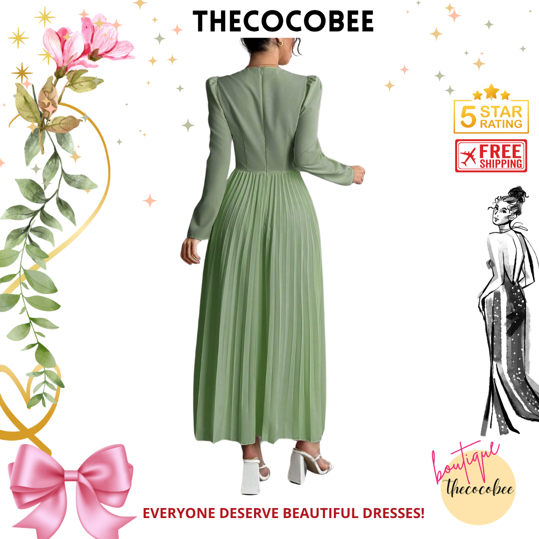 #103 Mint Green Elegant Fashion Pleated Butterfly Decor Long Dress For Women Maxi Women Outfit