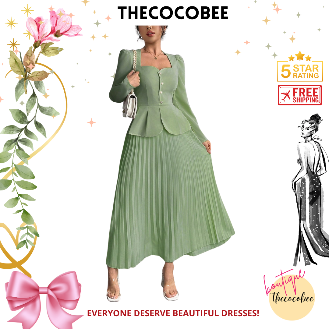 #103 Mint Green Elegant Fashion Pleated Butterfly Decor Long Dress For Women Maxi Women Outfit