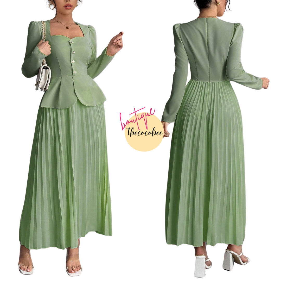 #103 Mint Green Elegant Fashion Pleated Butterfly Decor Long Dress For Women Maxi Women Outfit