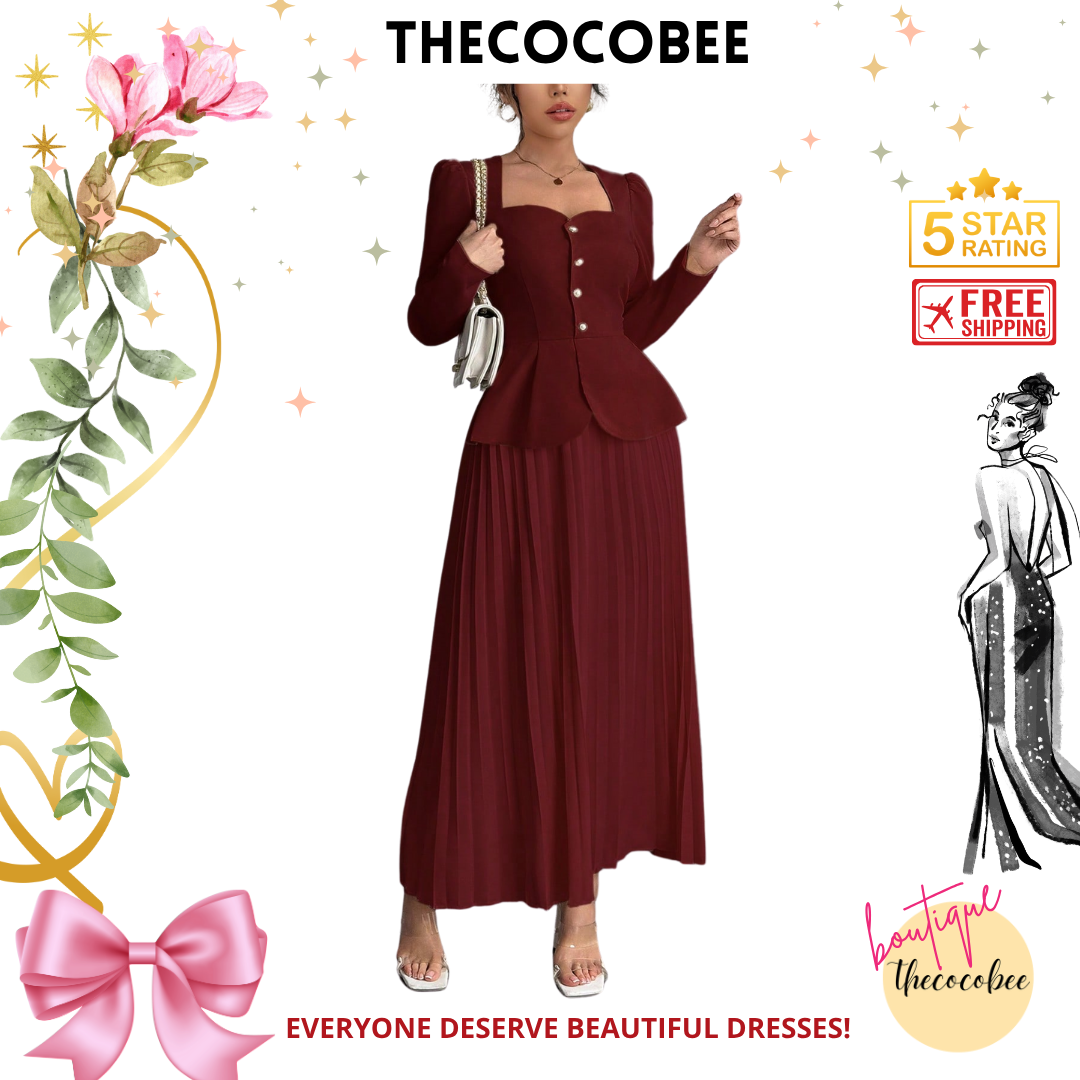 #103 Red Elegant Fashion Pleated Butterfly Decor Long Dress For Women Maxi Women Outfit