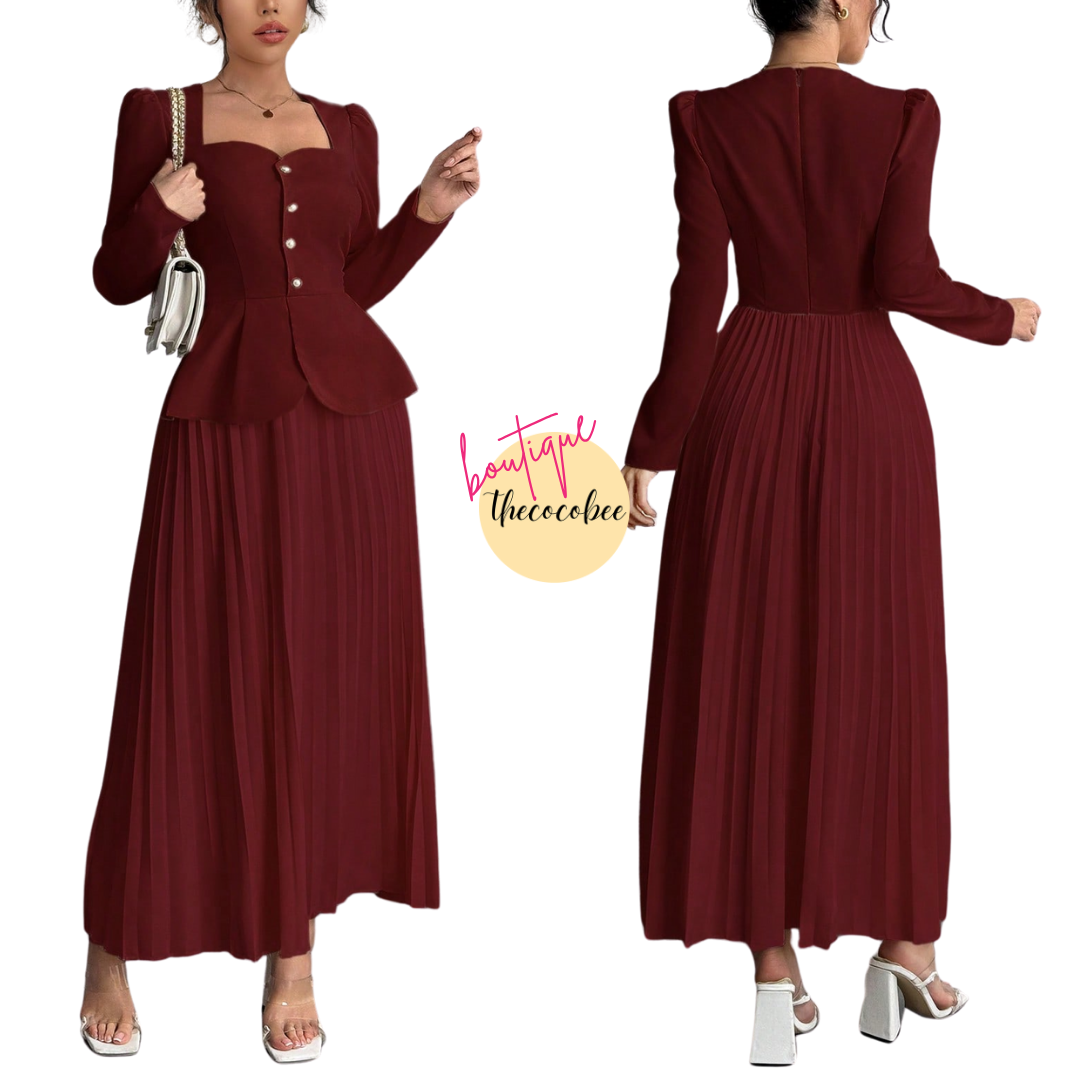 #103 Red Elegant Fashion Pleated Butterfly Decor Long Dress For Women Maxi Women Outfit