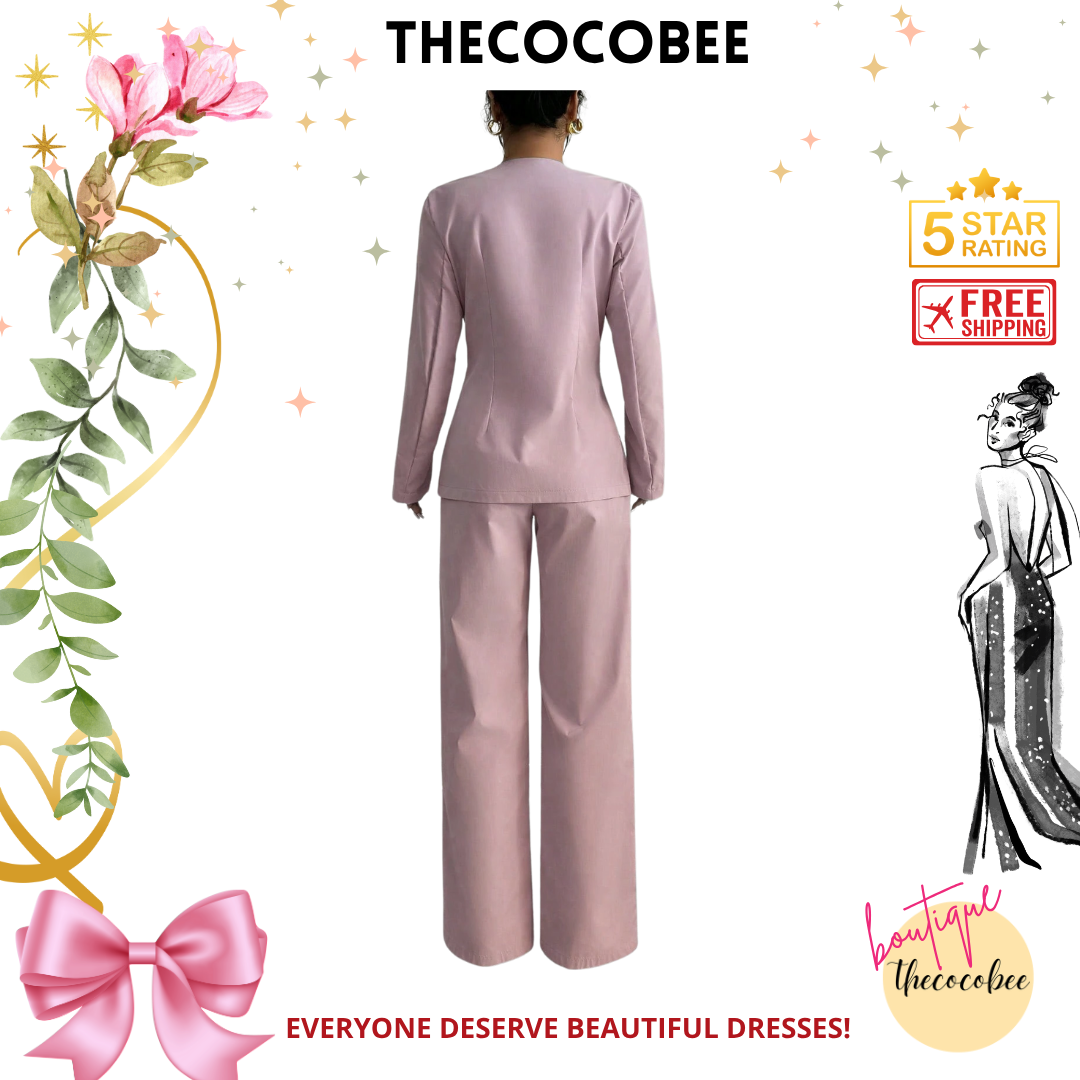 #107 Pink Single-Breasted Long Sleeve Jacket And Pants Fashion Casual Suit Set