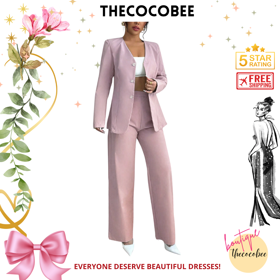#107 Pink Single-Breasted Long Sleeve Jacket And Pants Fashion Casual Suit Set
