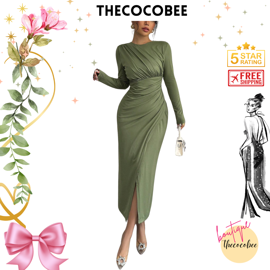 #117 Elegant Work Bodycon Maxi Dress – Green