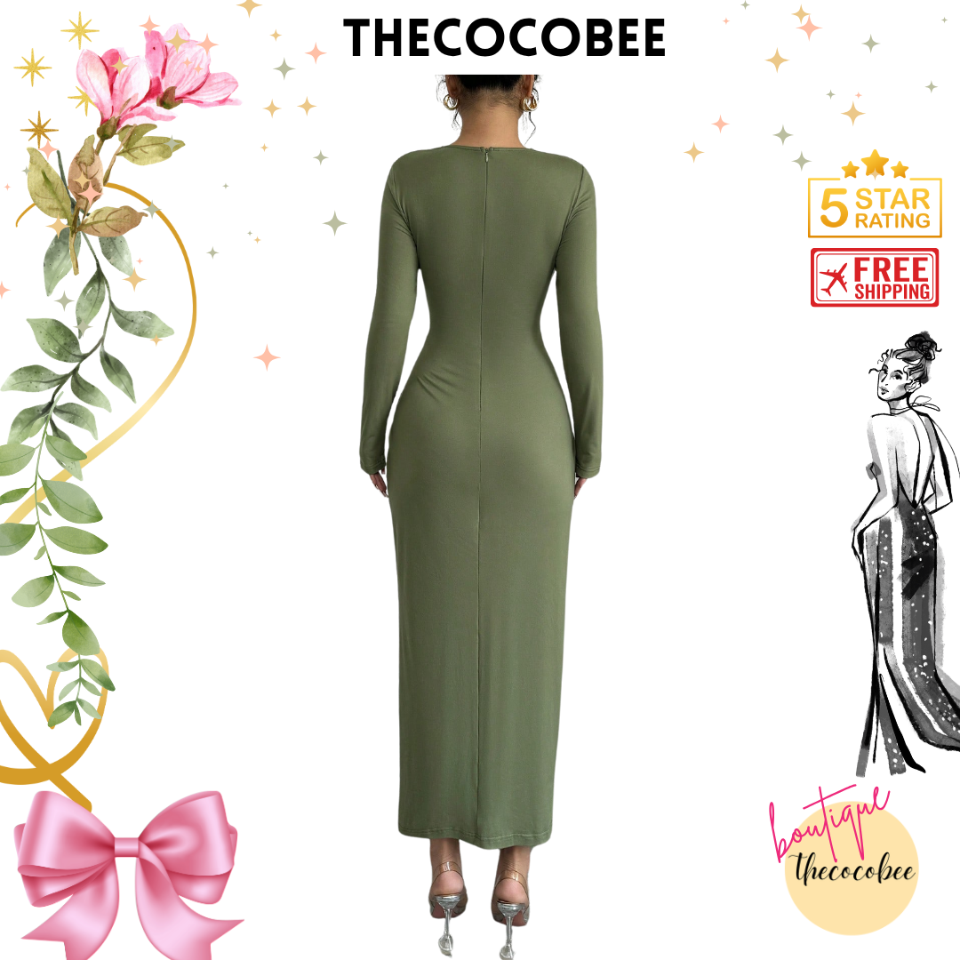 #117 Elegant Work Bodycon Maxi Dress – Green