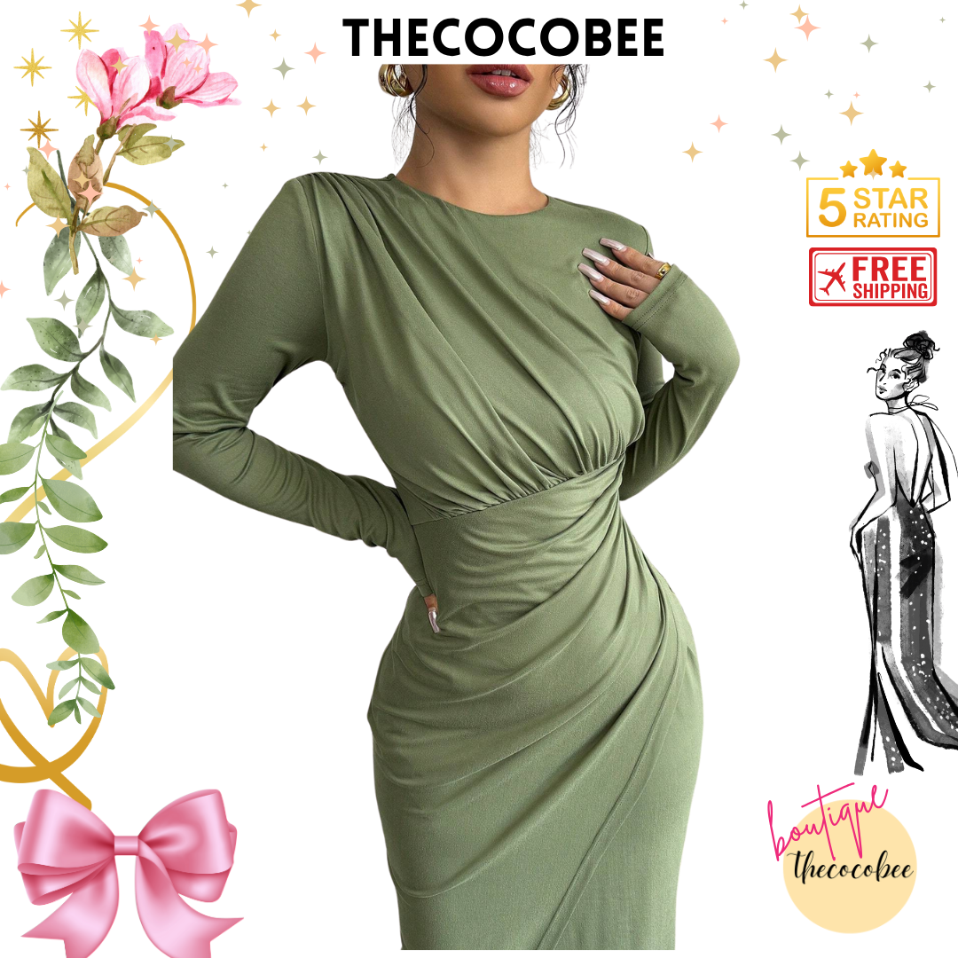 #117 Elegant Work Bodycon Maxi Dress – Green