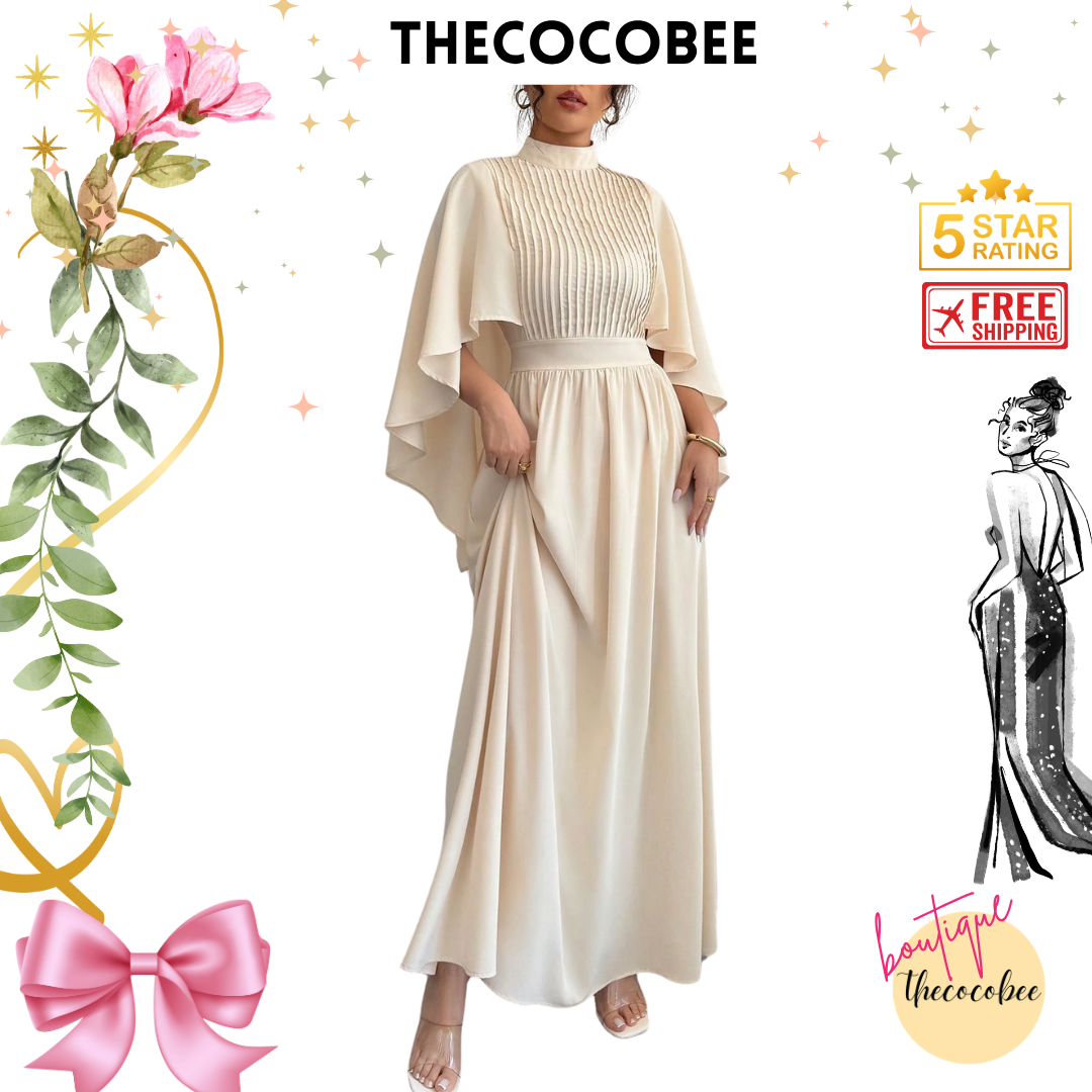 #119 Apricot Chiffon Maxi Dress with Cloak Sleeves