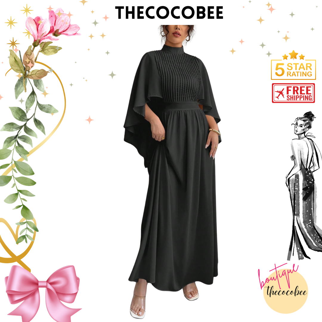 #119 Black Chiffon Maxi Dress with Cloak Sleeves