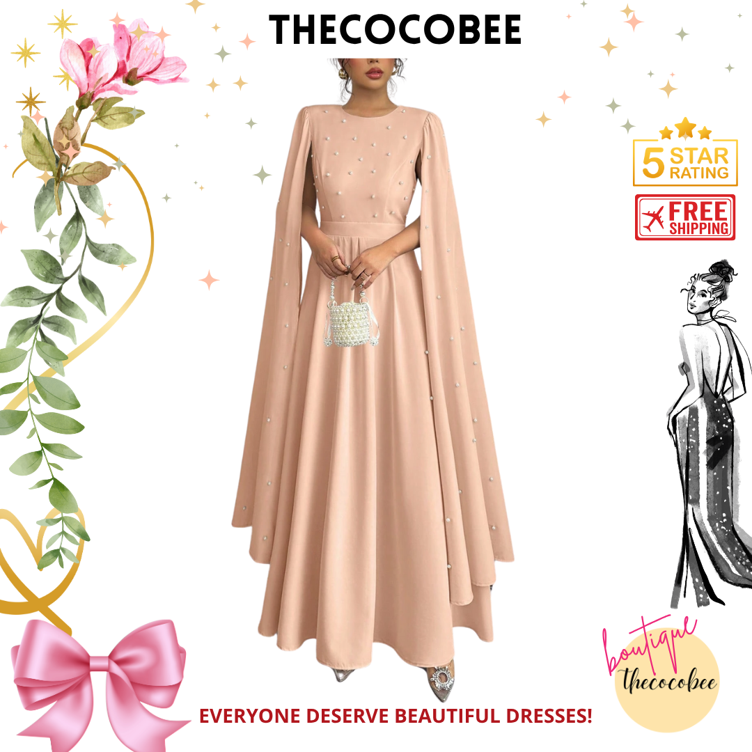 #123 Coral Pink Pearl Decor Luxury Evening Dress