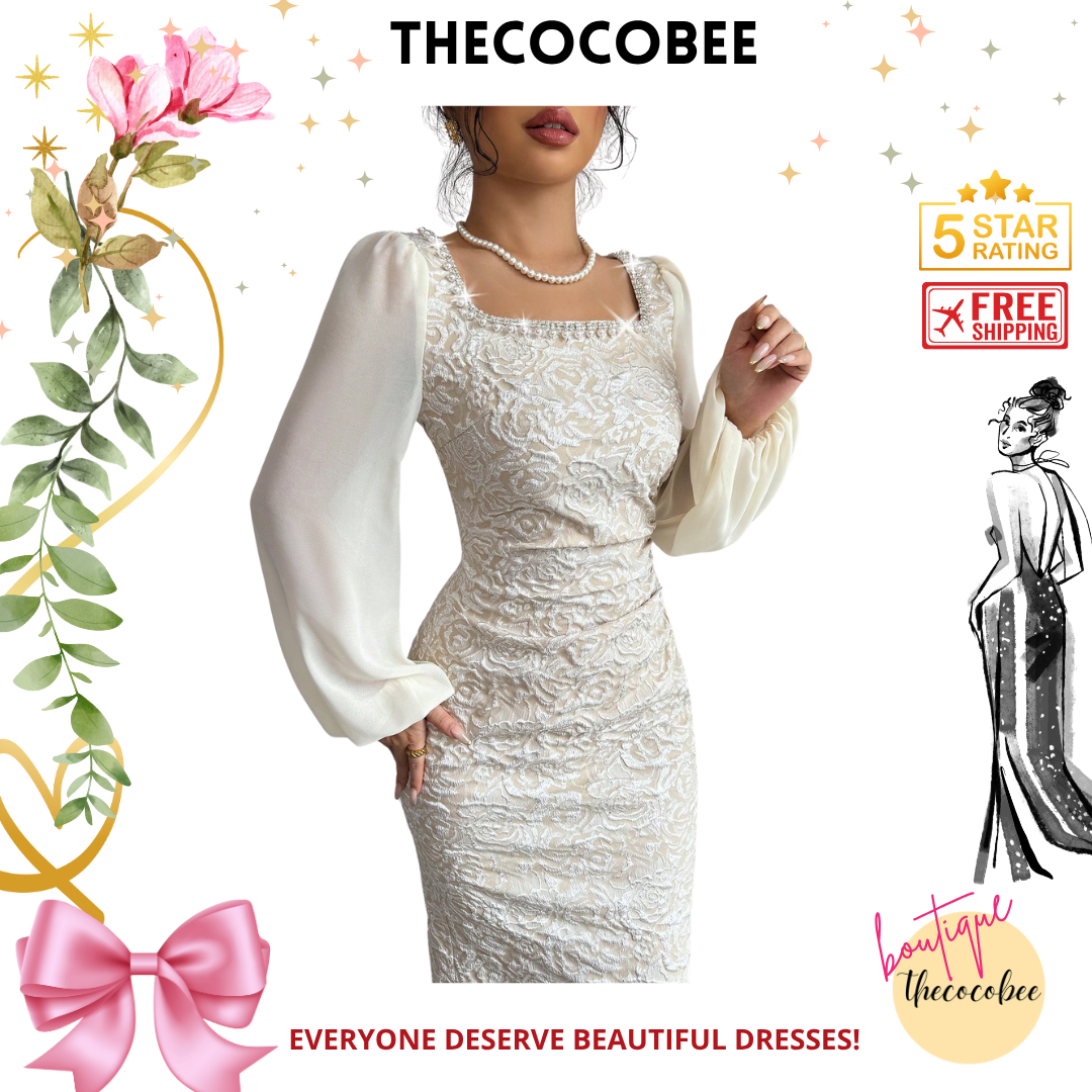 #125 Apricot Color Patchwork Chain Intarsia Waist Fitted Bodycon Dress