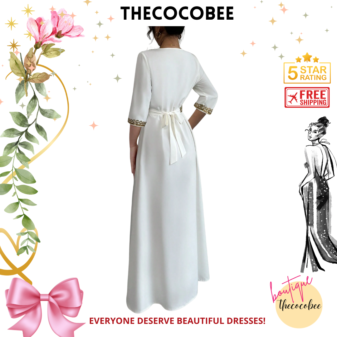 #127 Beige Elegant Sequin Patchwork Tassel Decor Dress