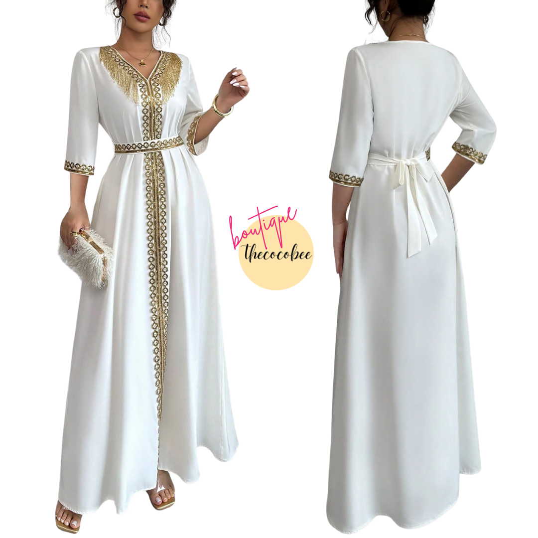 #127 Beige Elegant Sequin Patchwork Tassel Decor Dress