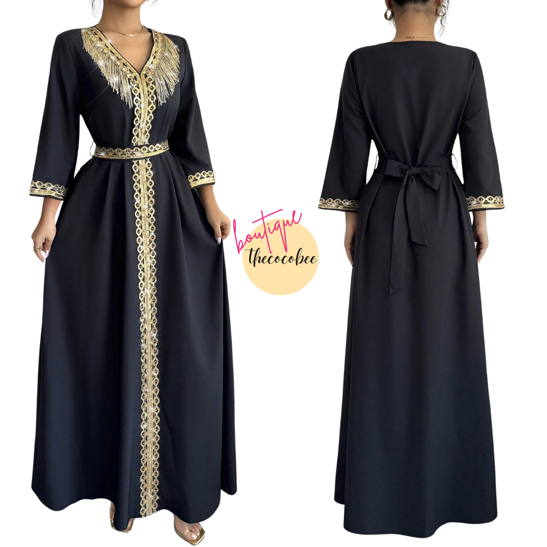 #127 Black Elegant Fringe Sequins Patchwork Dress