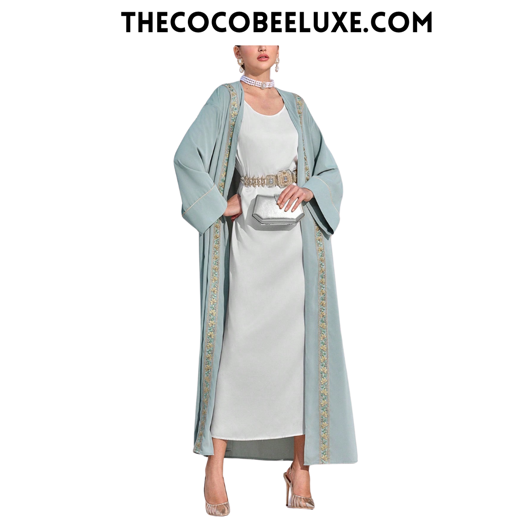 #141 Green Simple Design Long Sleeve Casual Arabic Abaya