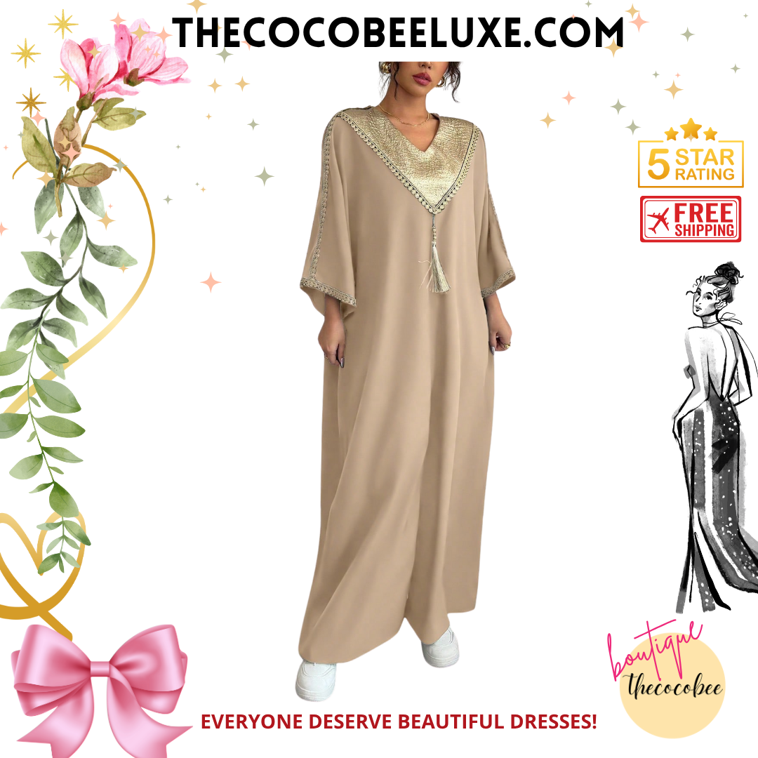 #145 Apricot Oversized Retro Style Patchwork Loose Robe With Pants