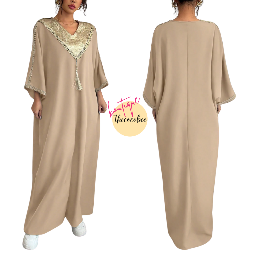#145 Apricot Oversized Retro Style Patchwork Loose Robe With Pants