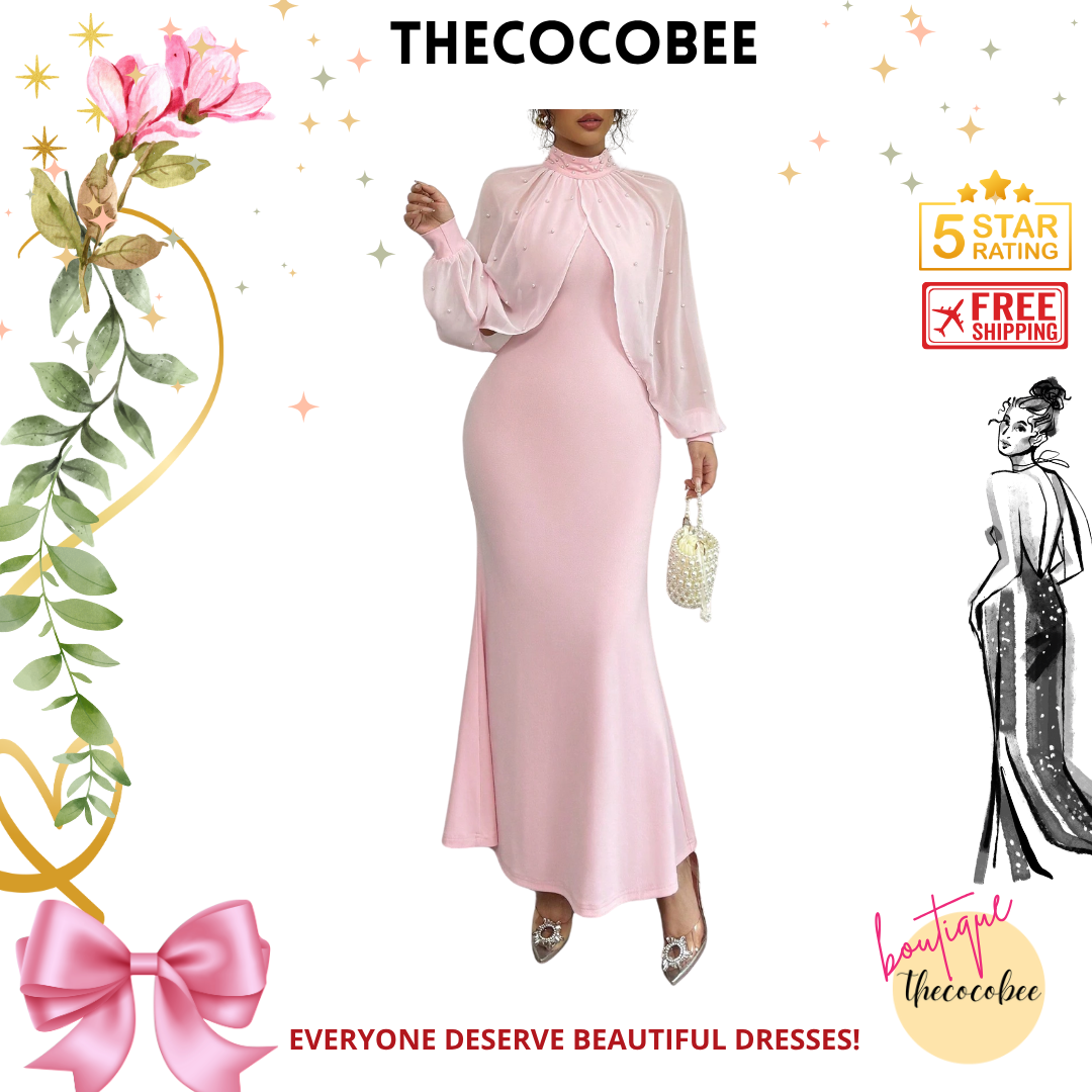 #155 Pink Stand Collar Long Sleeve Mesh Patchwork Bodycon Dress