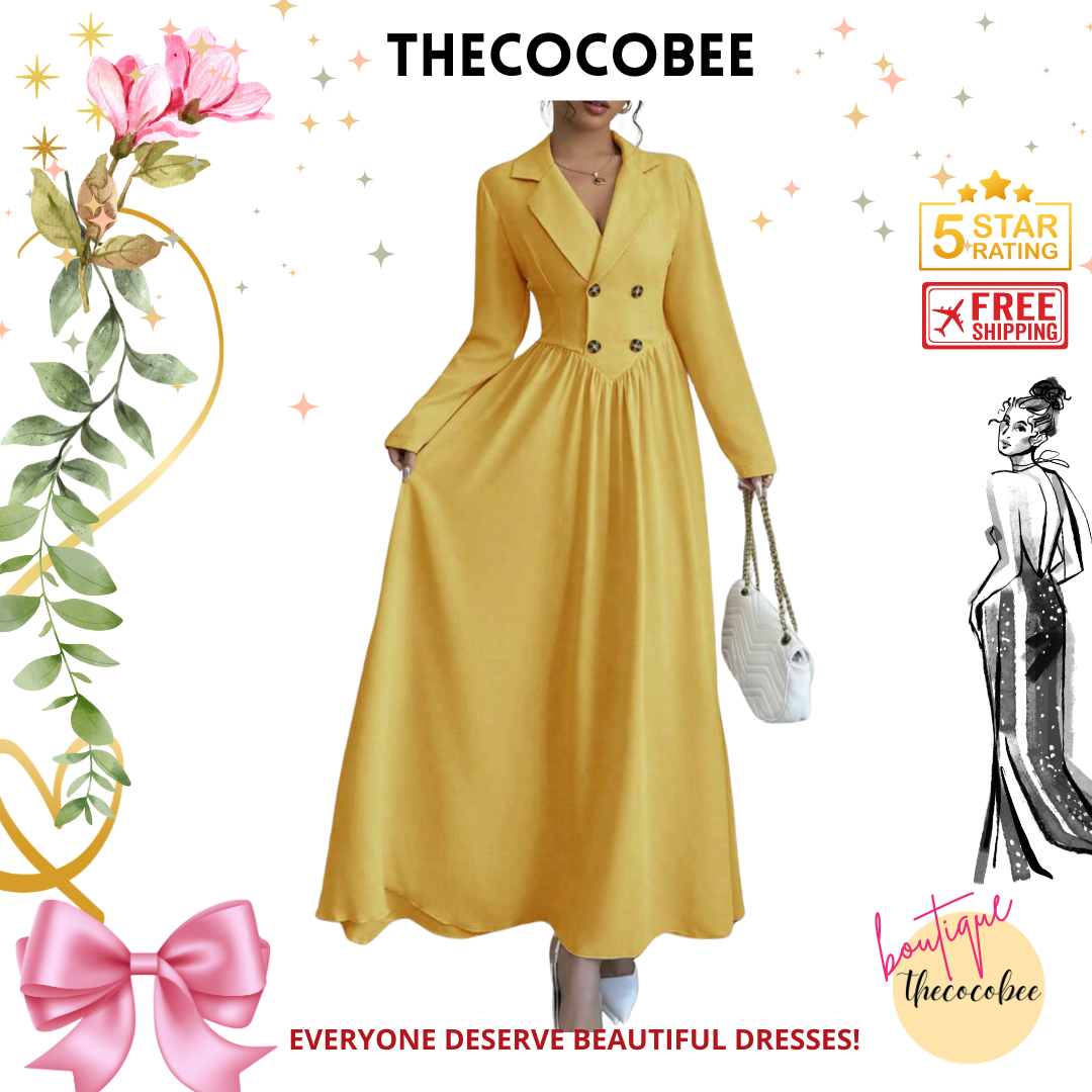 #004 Collared Long Sleeve A-Line Dress Spring/Winter Look Mustard Yellow