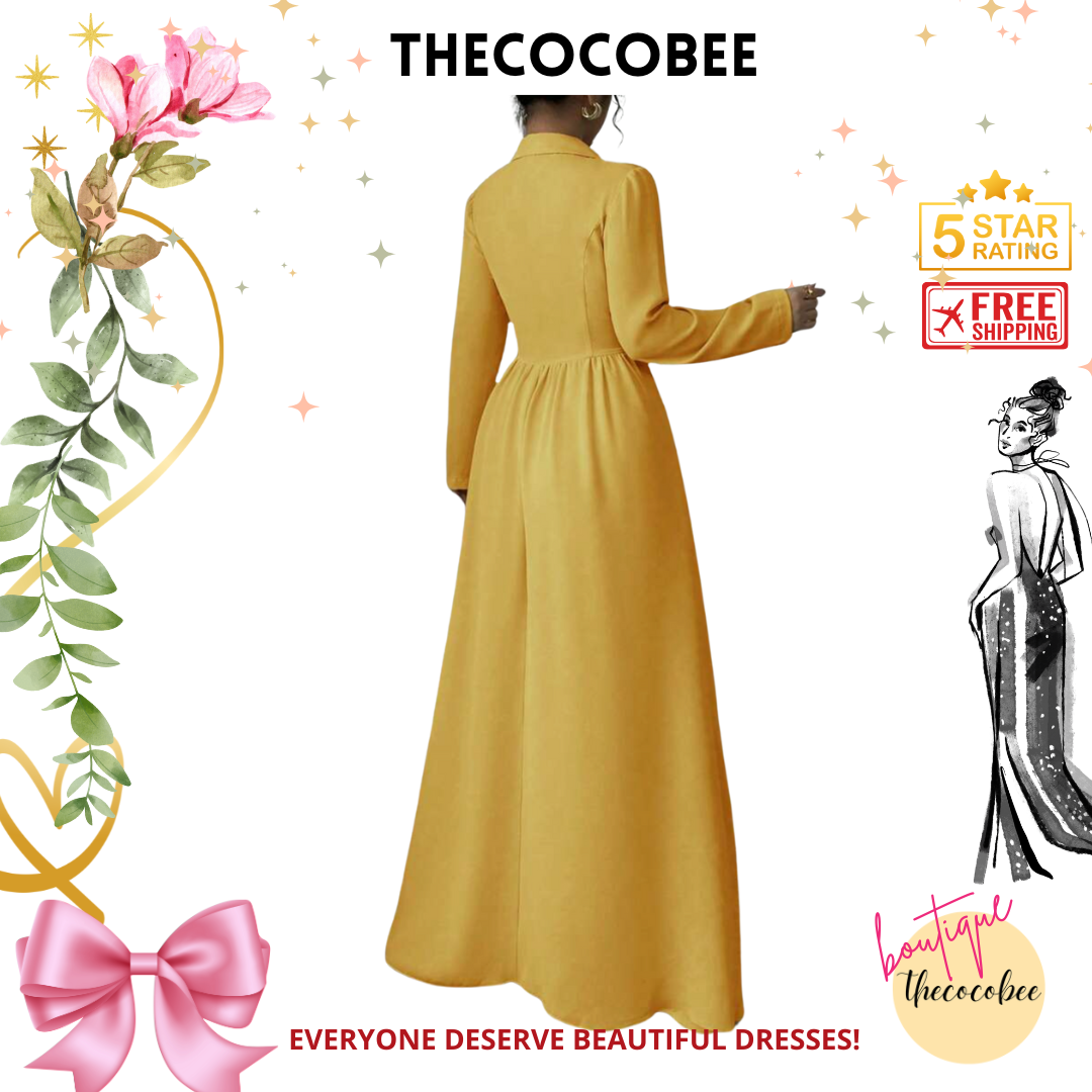 #004 Collared Long Sleeve A-Line Dress Spring/Winter Look Mustard Yellow