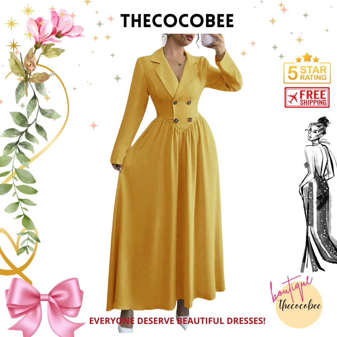 #004 Collared Long Sleeve A-Line Dress Spring/Winter Look Mustard Yellow