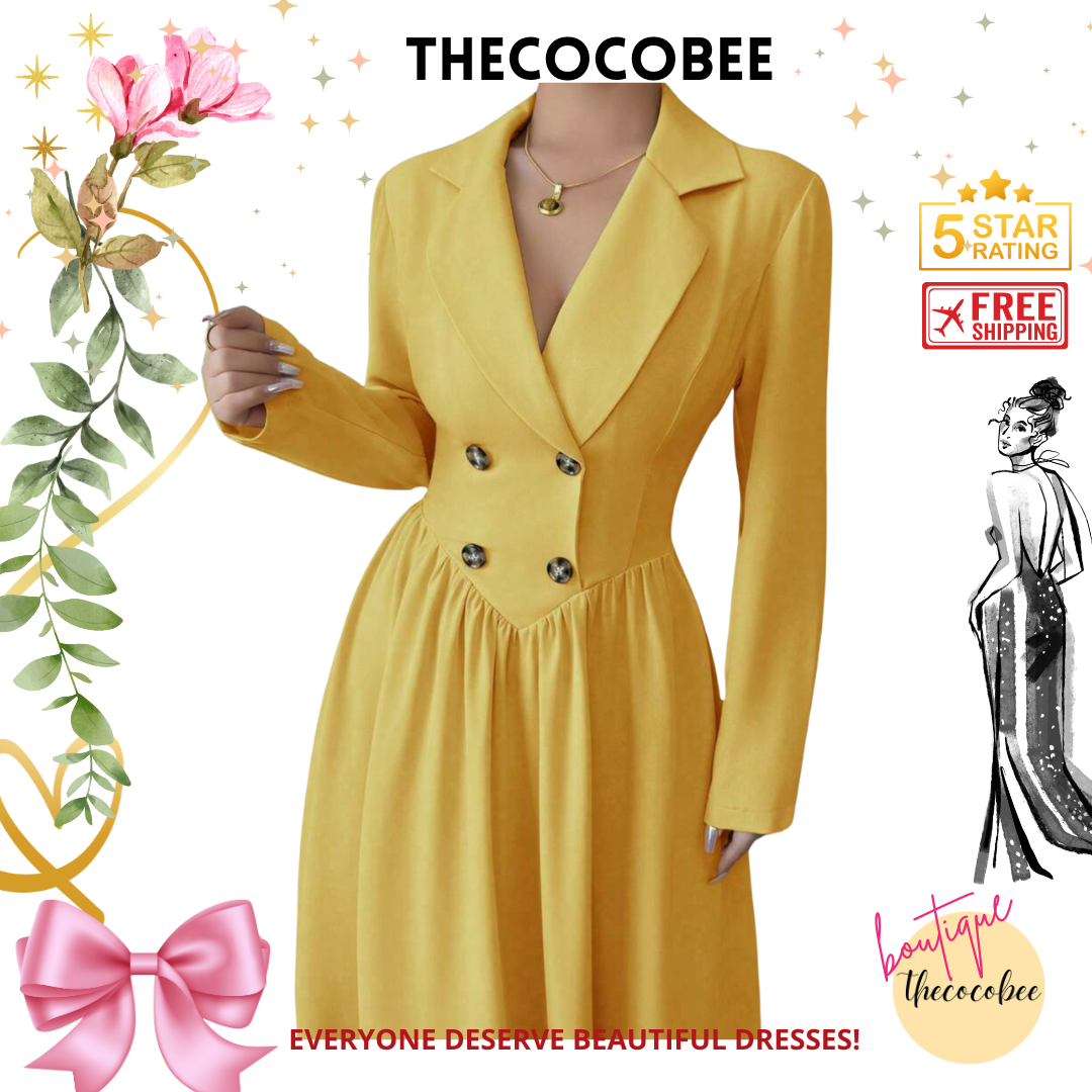 #004 Collared Long Sleeve A-Line Dress Spring/Winter Look Mustard Yellow