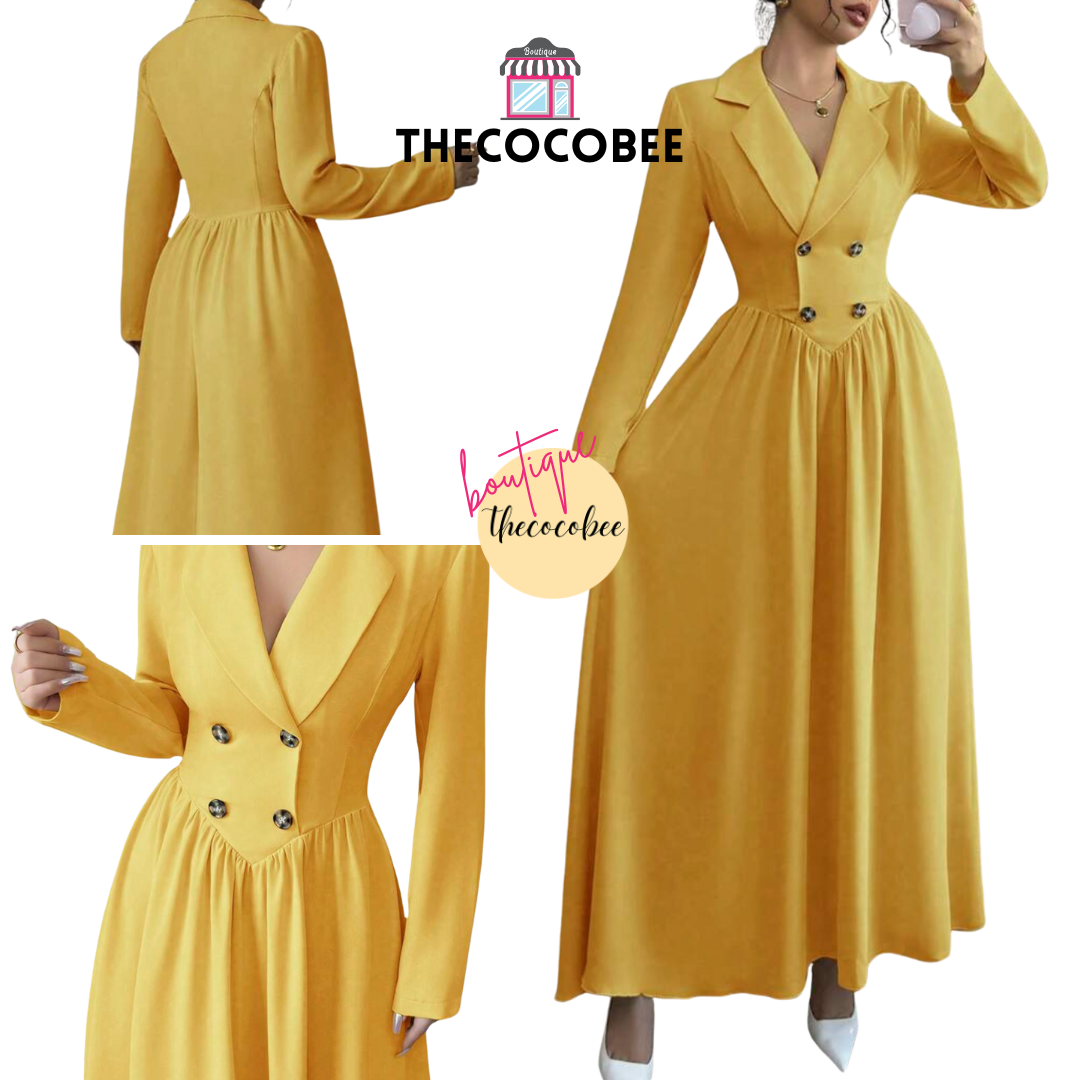 #004 Collared Long Sleeve A-Line Dress Spring/Winter Look Mustard Yellow