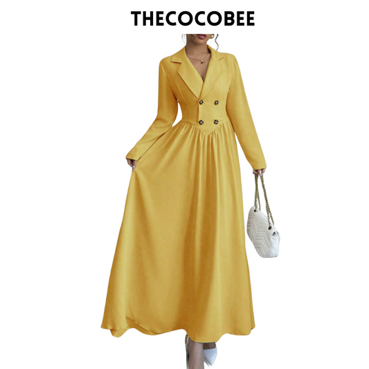 #004 Collared Long Sleeve A-Line Dress Spring/Winter Look Mustard Yellow
