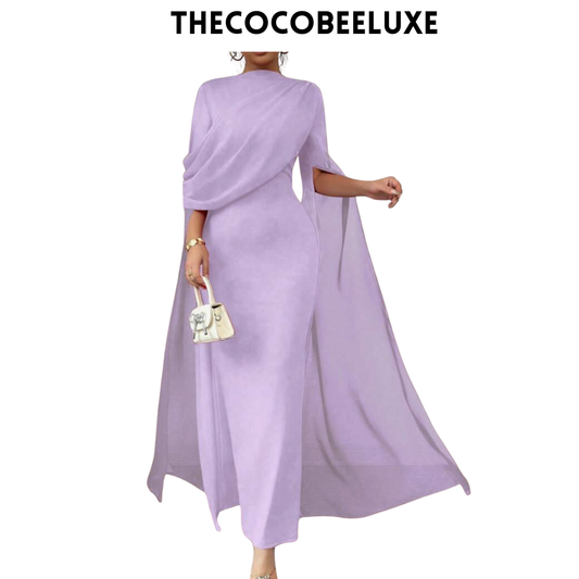 #016 Elegant Party Gown With Gathered Waist - Purple