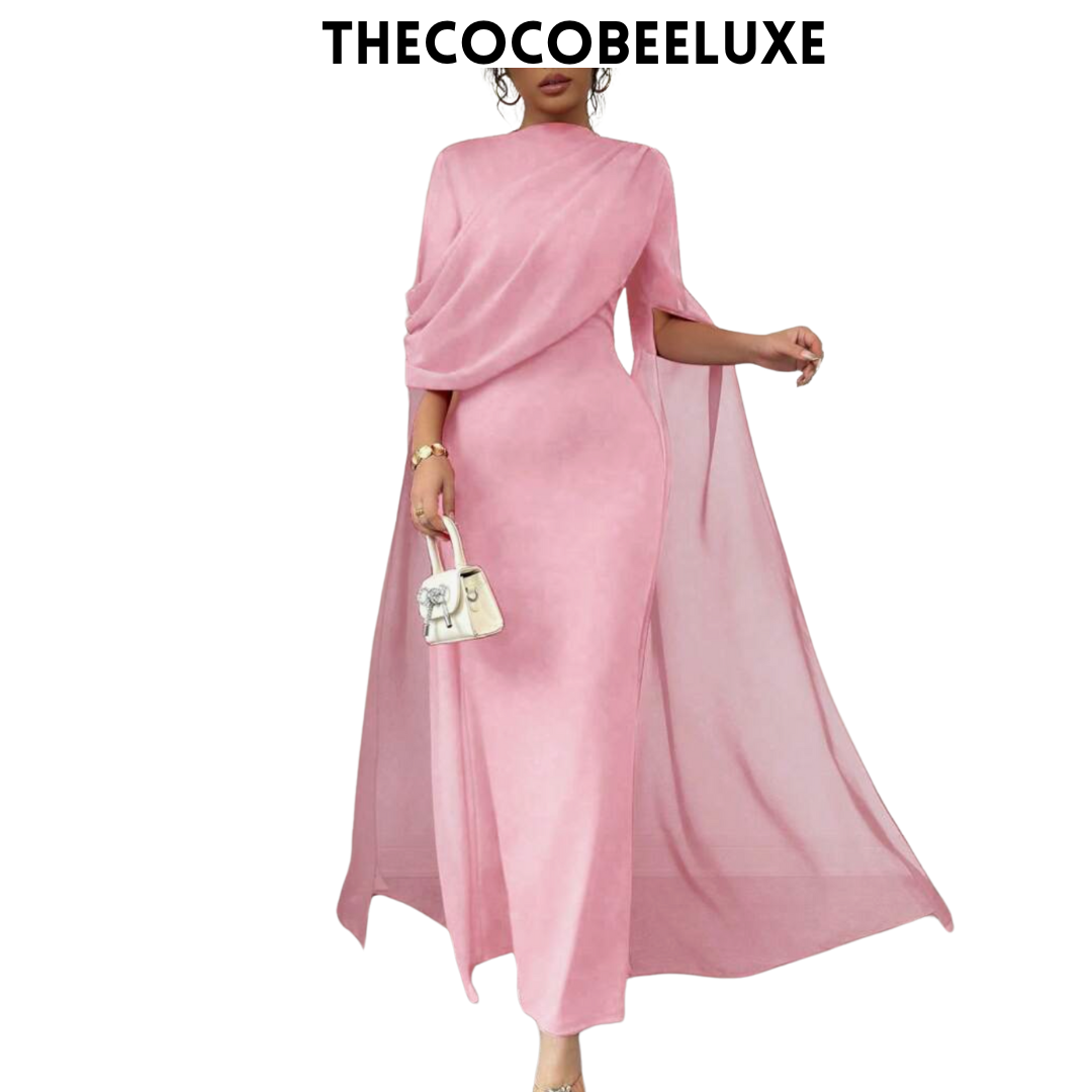 #016 Elegant Party Gown With Gathered Waist - pink