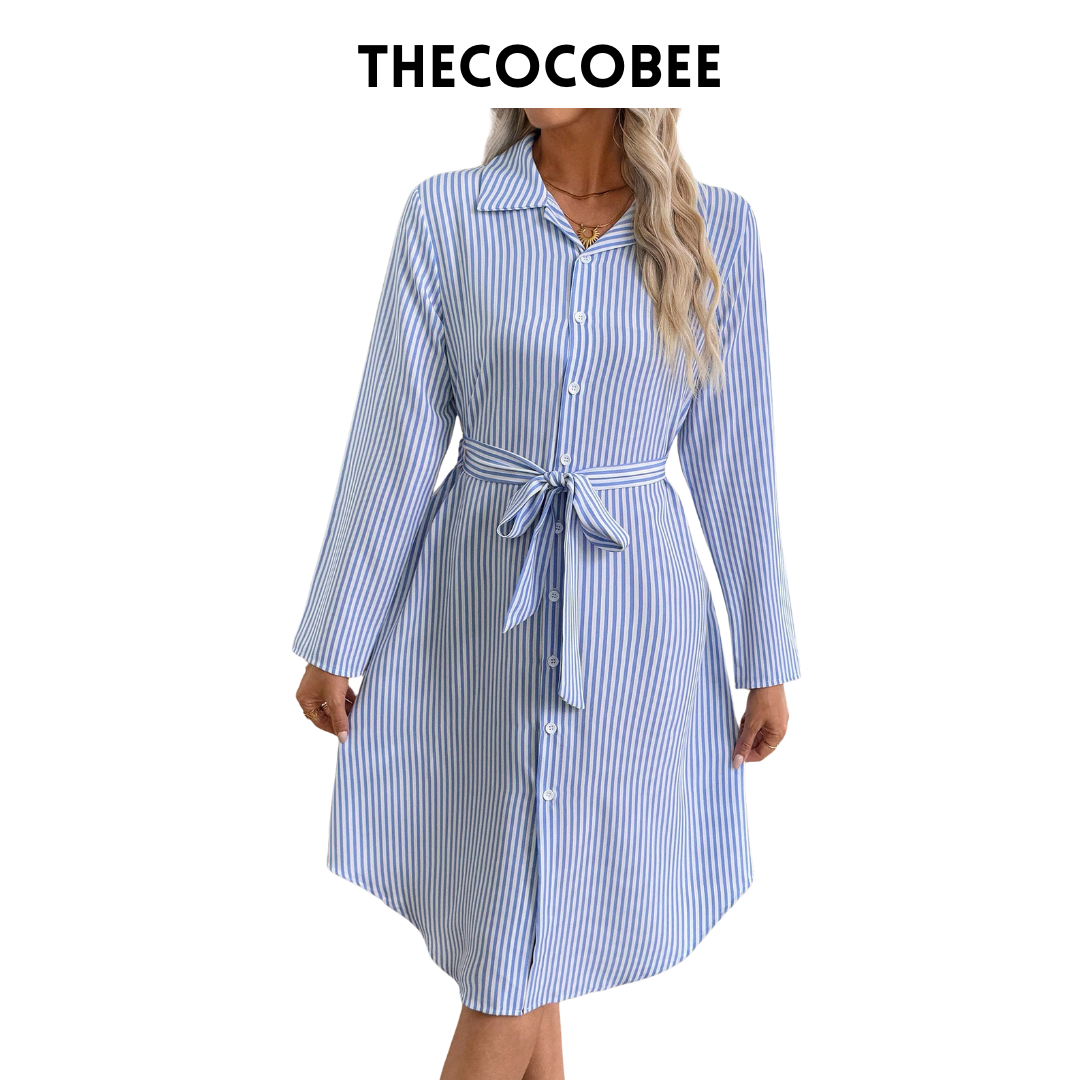 #162 Blue and White Women's Midi Dress Fall Clothes