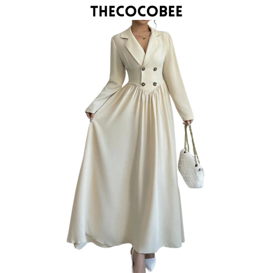 #004 Collared Long Sleeve A-Line Dress Spring/Winter Look Apricot