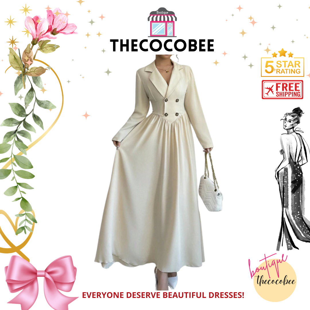 #004 Collared Long Sleeve A-Line Dress Spring/Winter Look Apricot