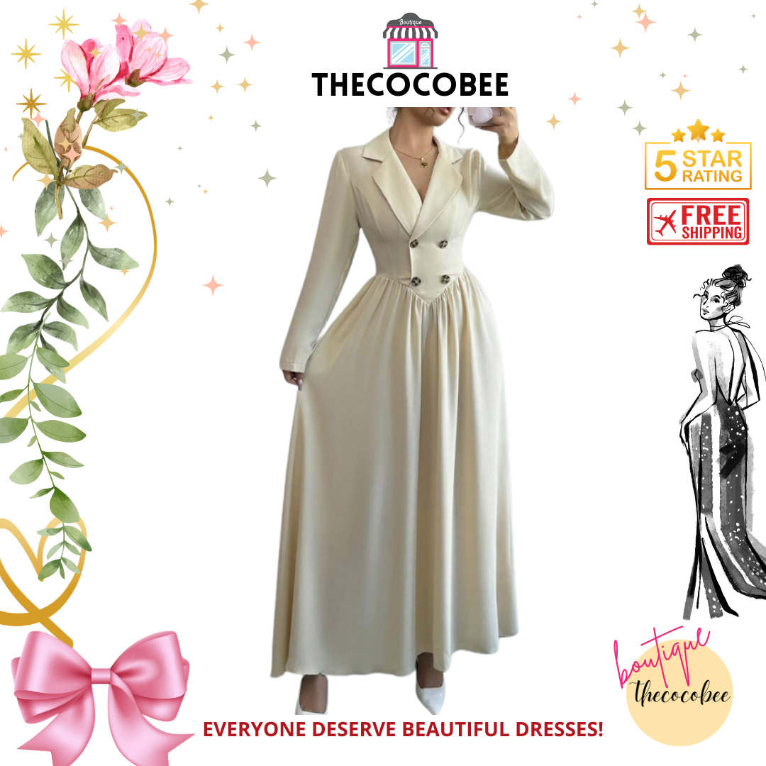 #004 Collared Long Sleeve A-Line Dress Spring/Winter Look Apricot