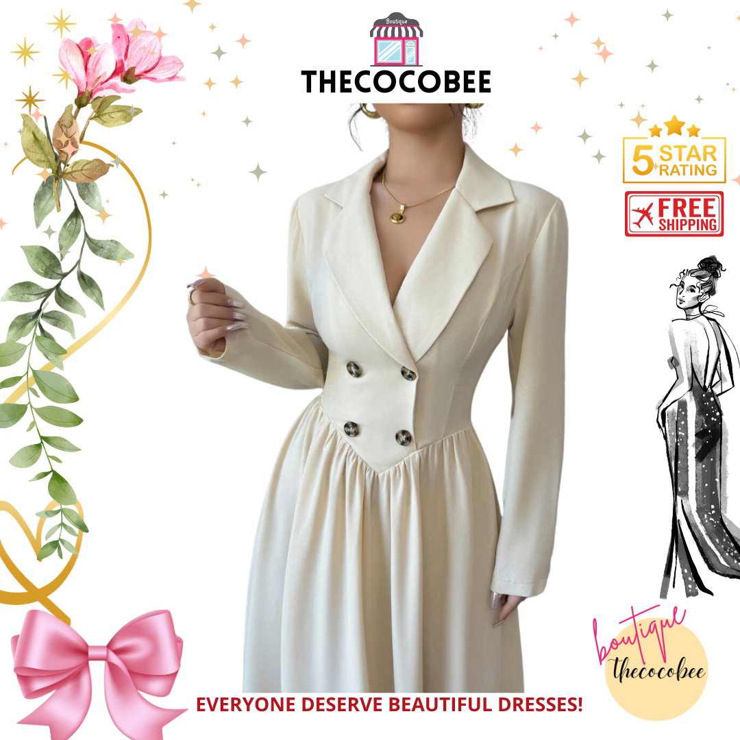 #004 Collared Long Sleeve A-Line Dress Spring/Winter Look Apricot
