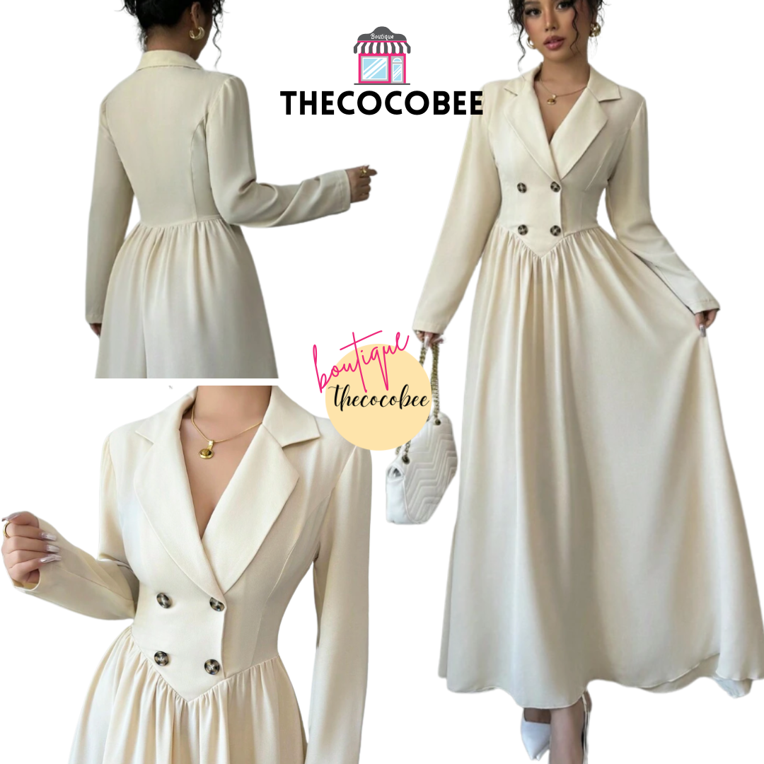 #004 Collared Long Sleeve A-Line Dress Spring/Winter Look Apricot