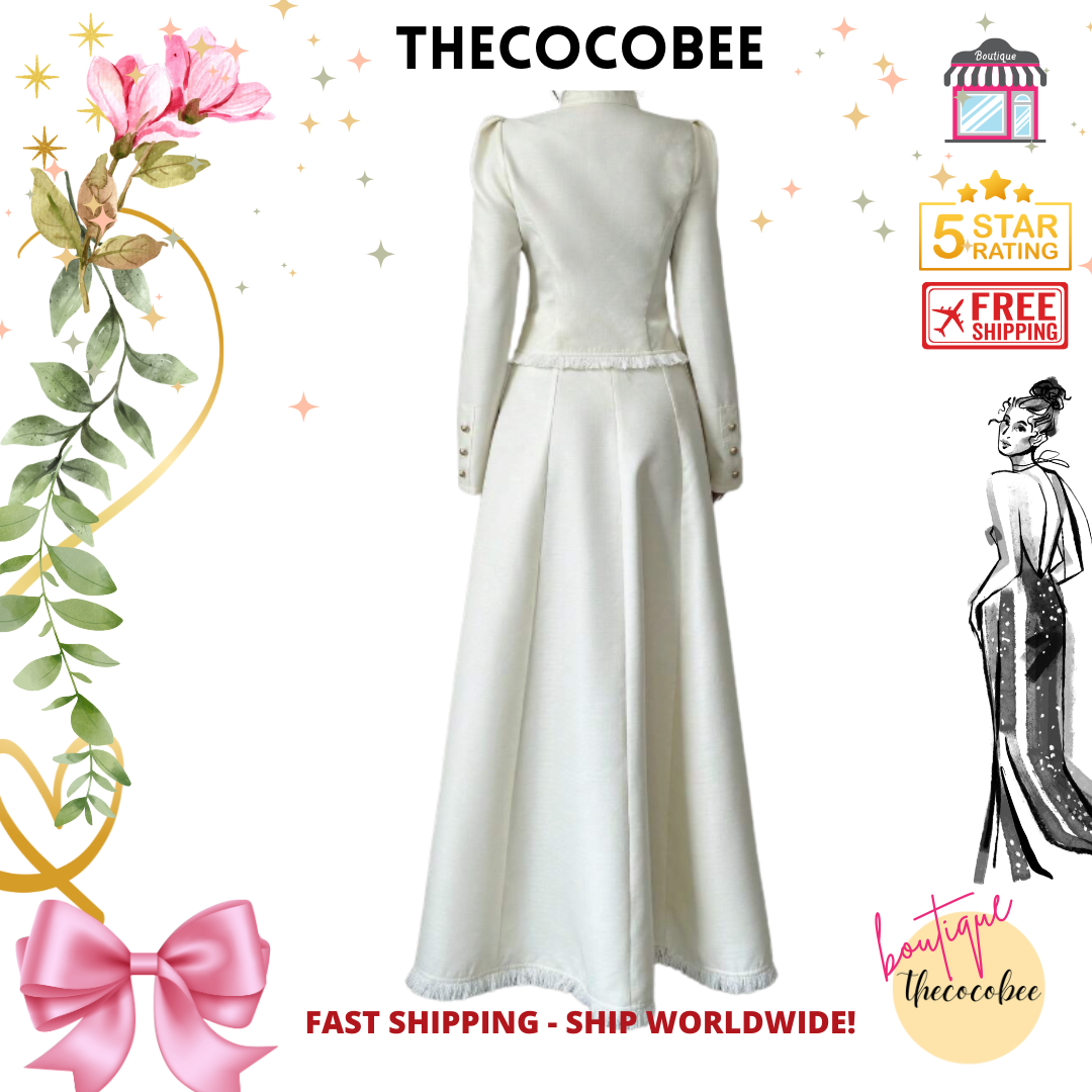 #001 2pcs/Set Women Elegant Patchwork Tassels Coat & Dress White