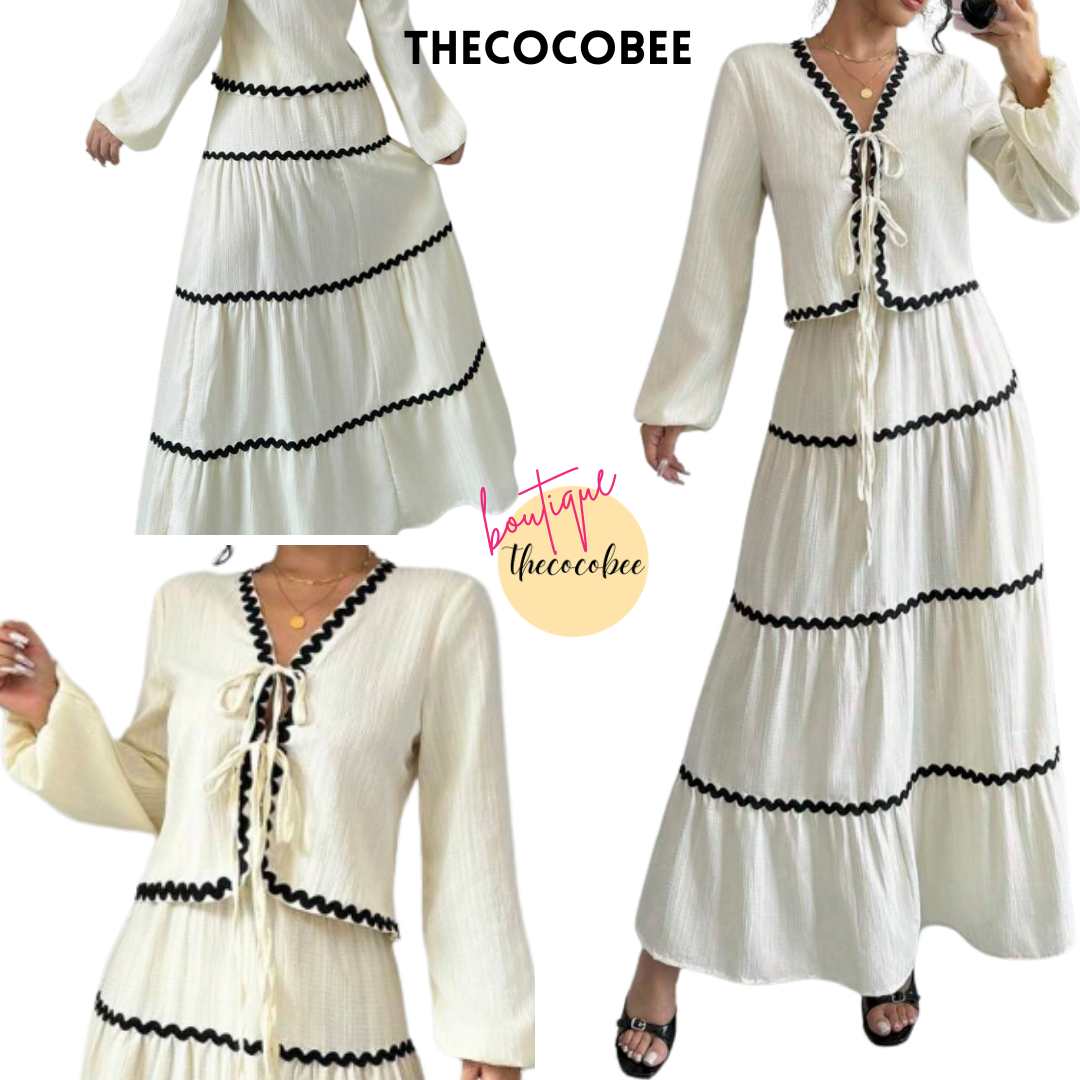 #002 2pc Elegant French Lantern Bow Dress Set in Apricot